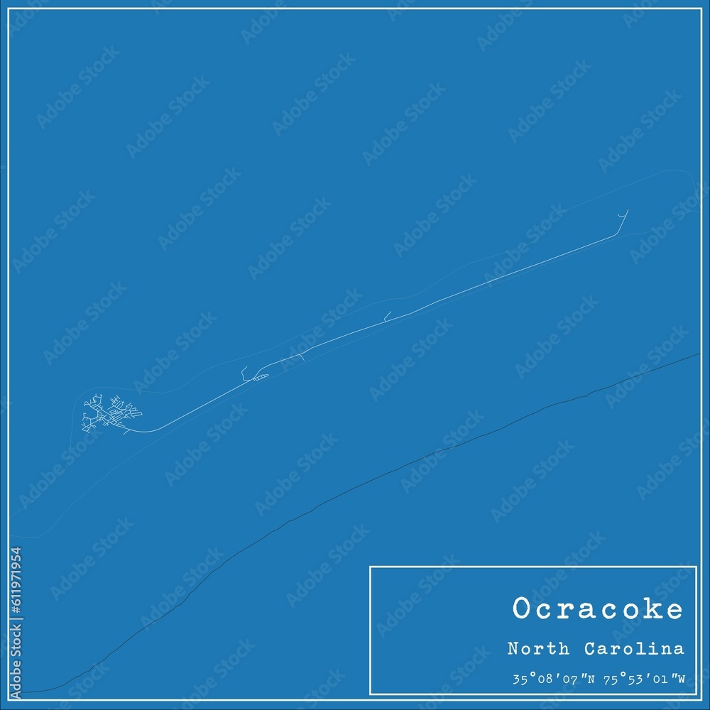 Blueprint US city map of Ocracoke, North Carolina.