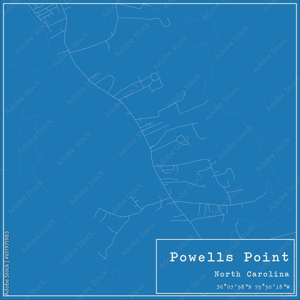 Blueprint US city map of Powells Point, North Carolina.