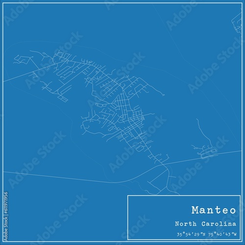 Blueprint US city map of Manteo, North Carolina.