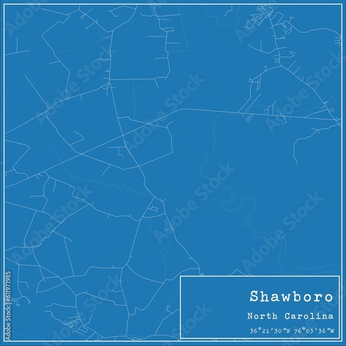 Blueprint US city map of Shawboro, North Carolina.
