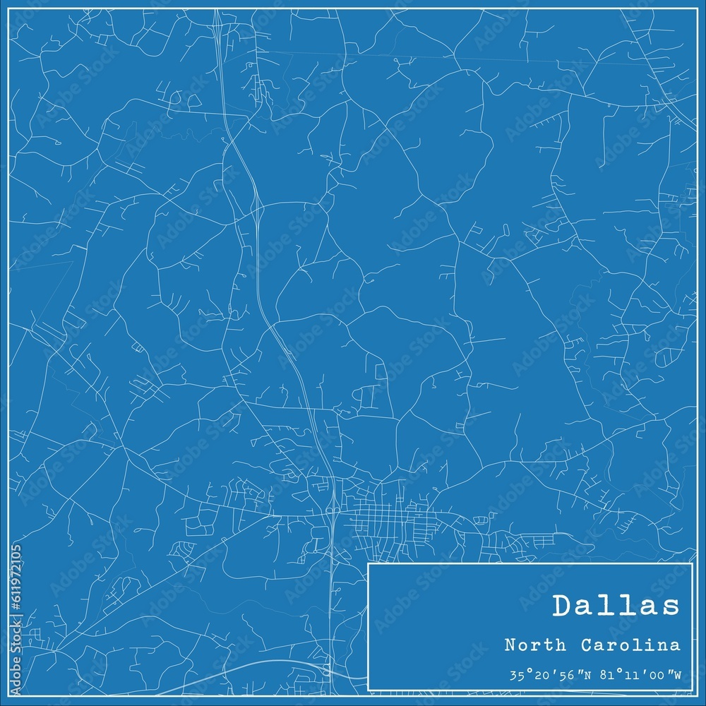 Blueprint US city map of Dallas, North Carolina.