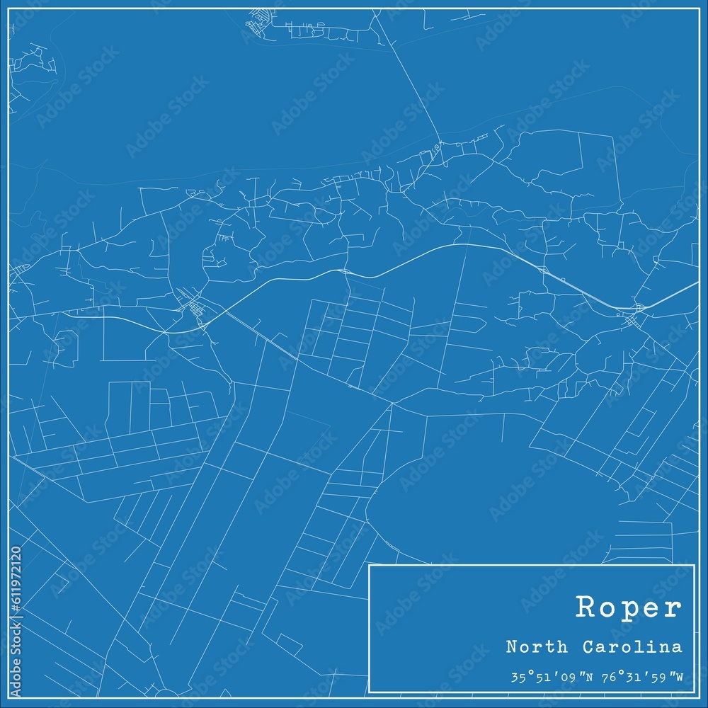 Blueprint US city map of Roper, North Carolina.