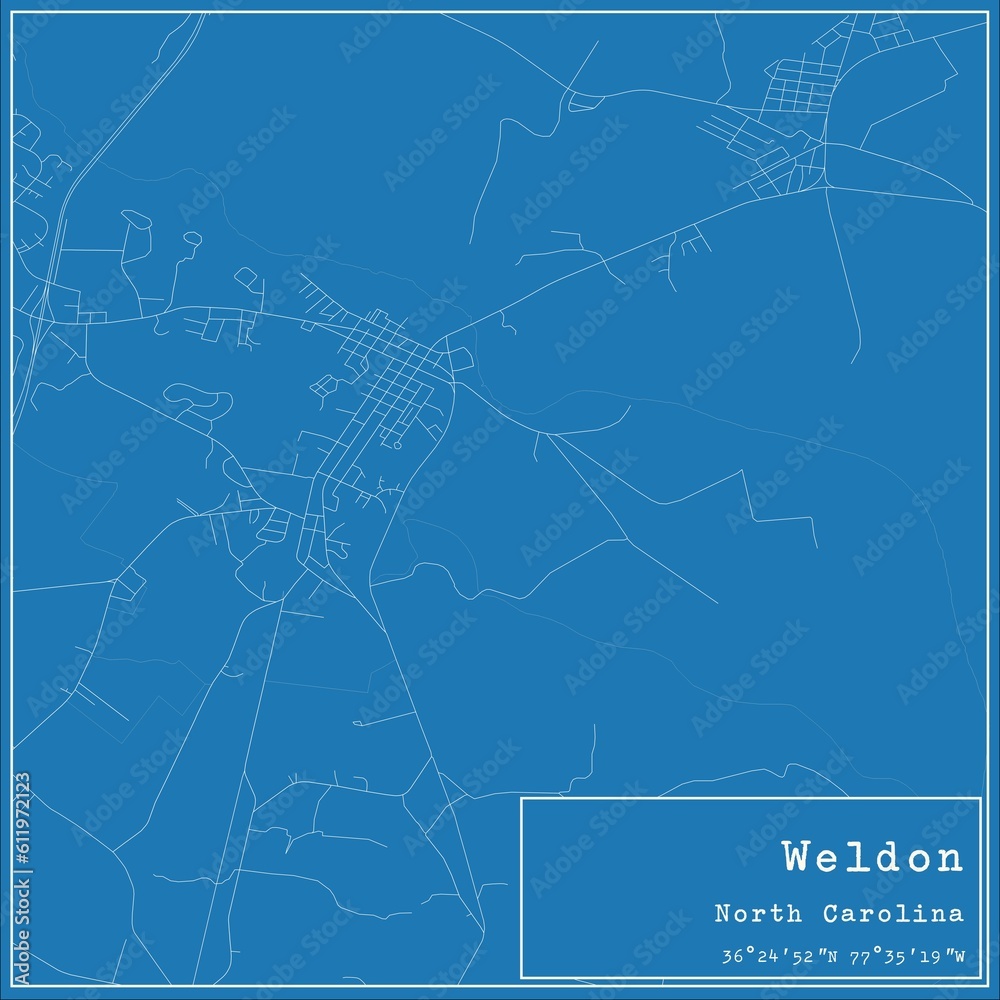 Blueprint US city map of Weldon, North Carolina.