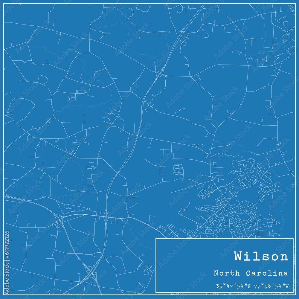 Blueprint US city map of Wilson, North Carolina.