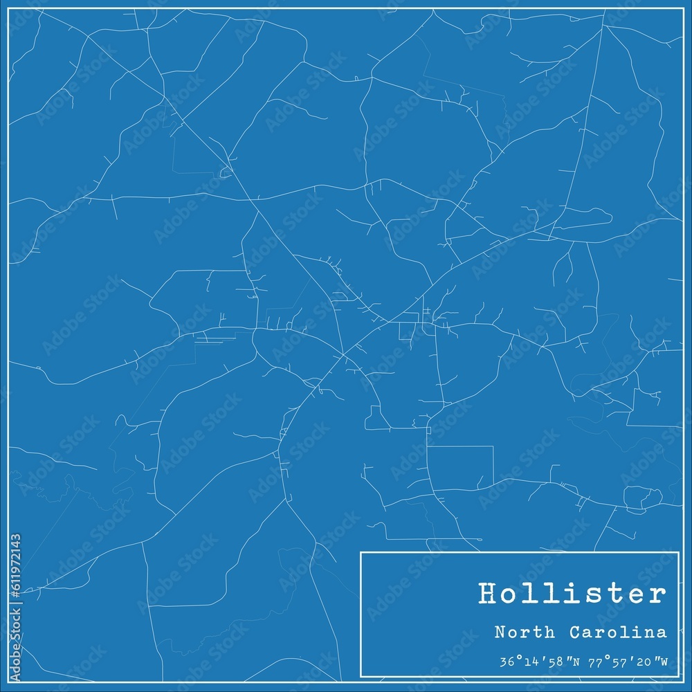 Blueprint US city map of Hollister, North Carolina.