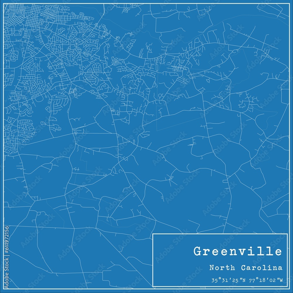 Blueprint US city map of Greenville, North Carolina.