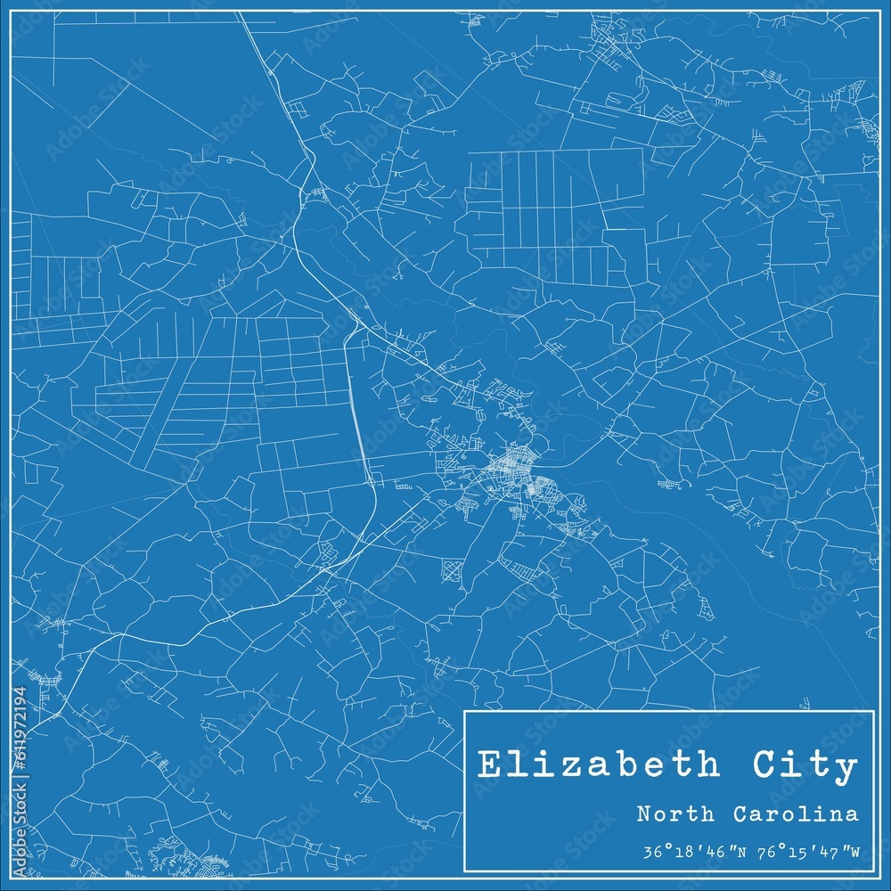 Obraz premium Blueprint US city map of Elizabeth City, North Carolina.