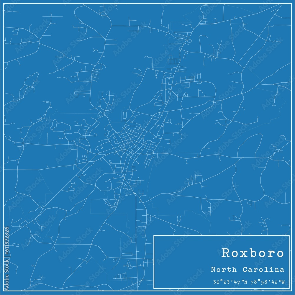 Blueprint US city map of Roxboro, North Carolina.