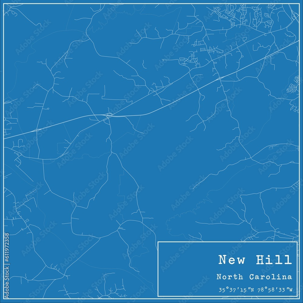 Blueprint US city map of New Hill, North Carolina. Blueprint US city map of New Hill, North Carolina.