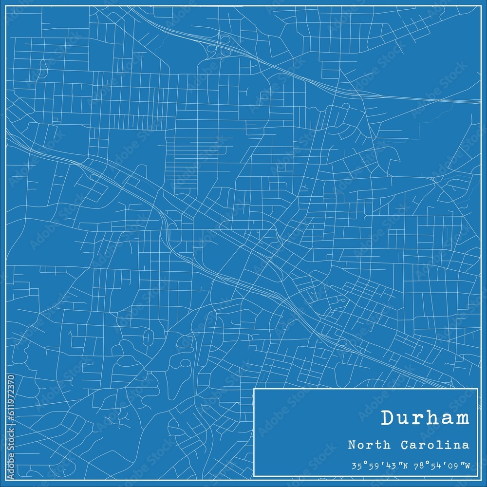 Blueprint US city map of Durham, North Carolina.