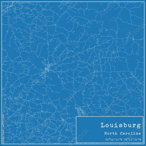 Blueprint US city map of Louisburg, North Carolina.