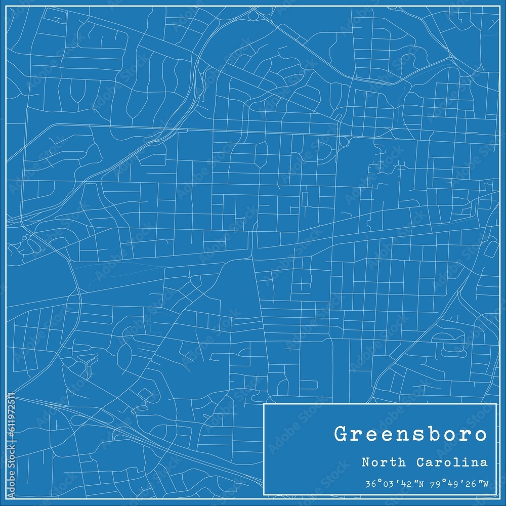 Blueprint US city map of Greensboro, North Carolina. Blueprint US city map of Greensboro, North Carolina.