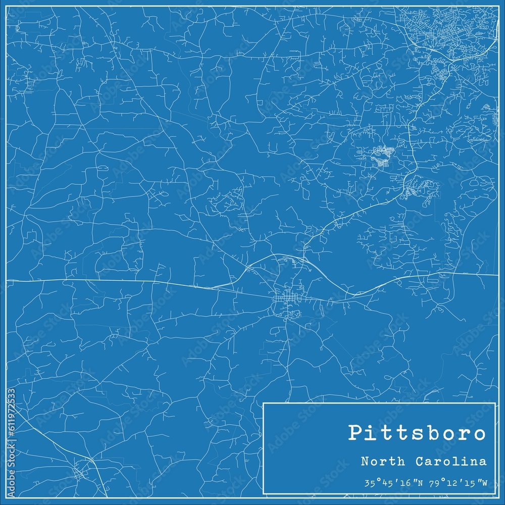 Blueprint US city map of Pittsboro, North Carolina.