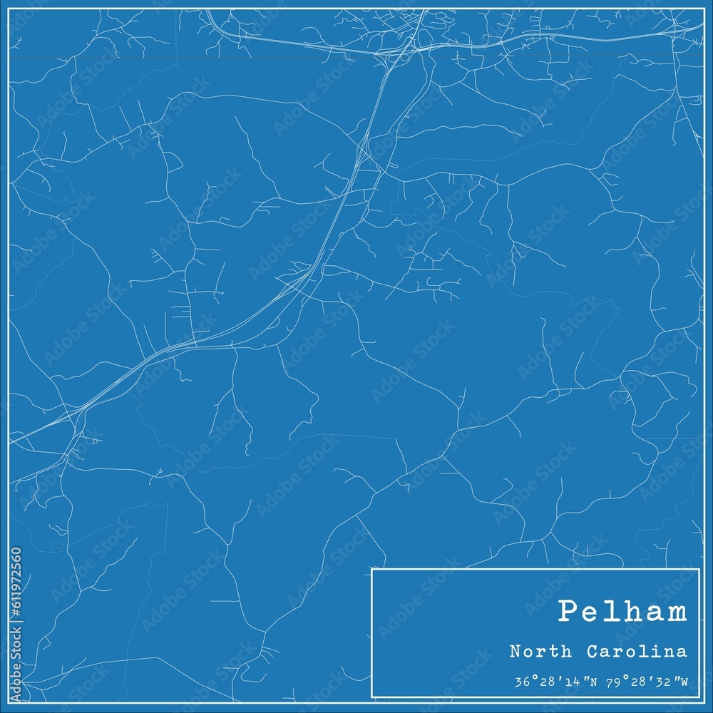 Blueprint US city map of Pelham, North Carolina.