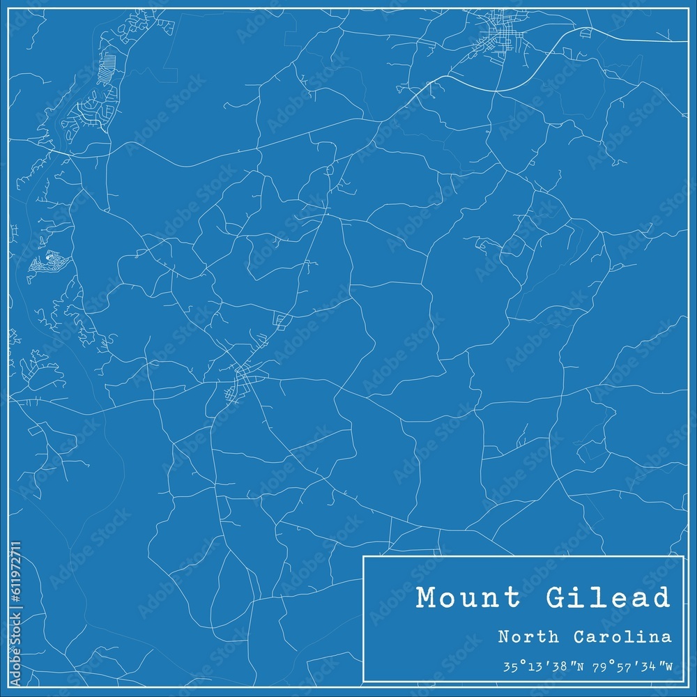 Blueprint US city map of Mount Gilead, North Carolina.