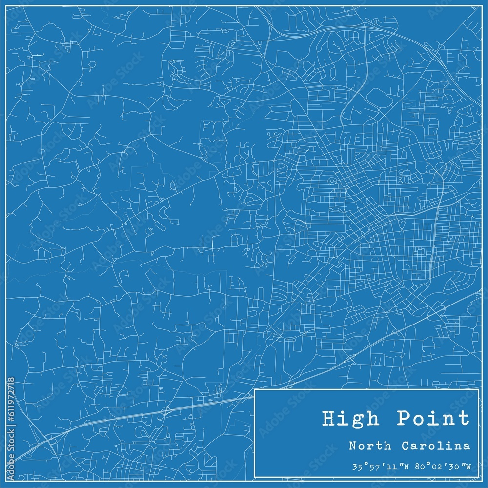 Blueprint US city map of High Point, North Carolina.