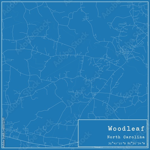 Blueprint US city map of Woodleaf, North Carolina.