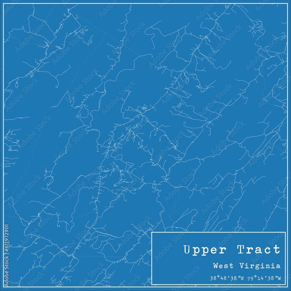 Blueprint US city map of Upper Tract, West Virginia.