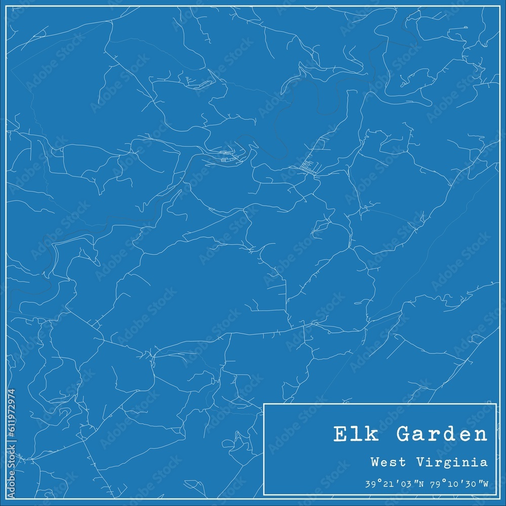 Blueprint US city map of Elk Garden, West Virginia.