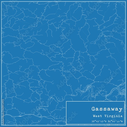 Blueprint US city map of Gassaway, West Virginia. photo