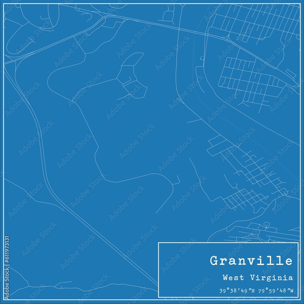 Blueprint US city map of Granville, West Virginia.
