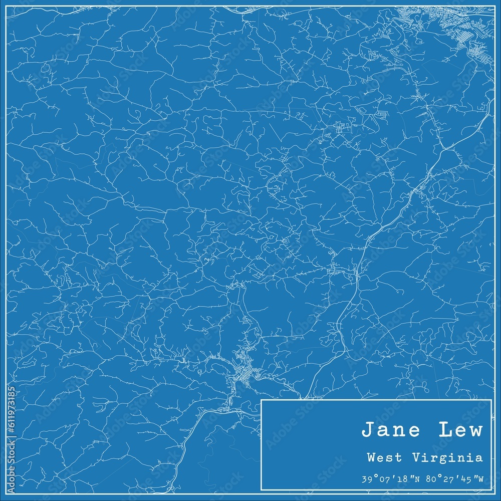 Blueprint US city map of Jane Lew, West Virginia.
