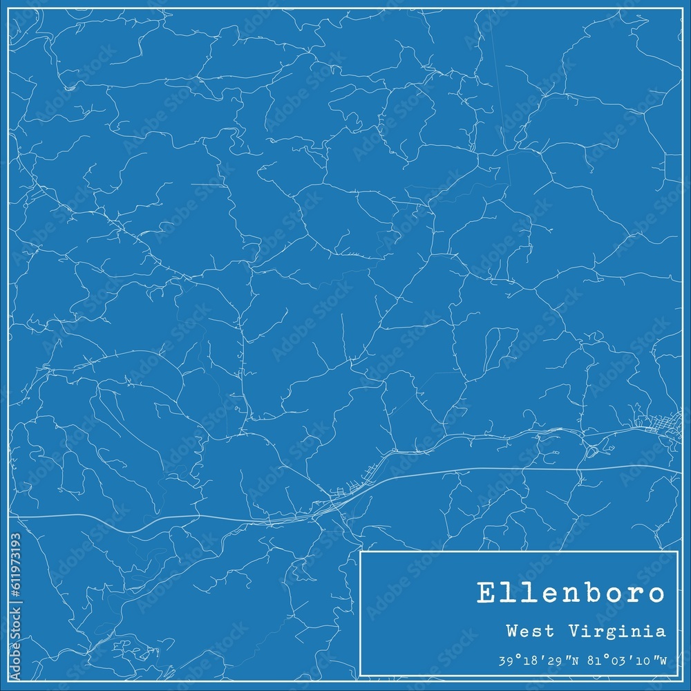 Blueprint US city map of Ellenboro, West Virginia.