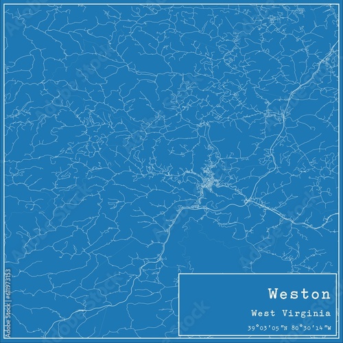 Blueprint US city map of Weston, West Virginia. photo