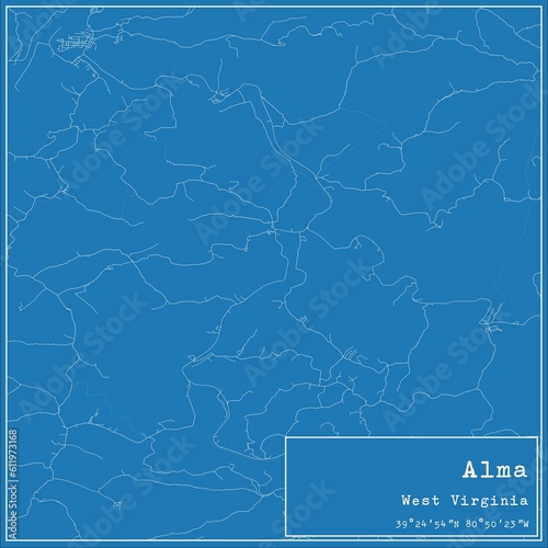 Blueprint US city map of Alma, West Virginia.