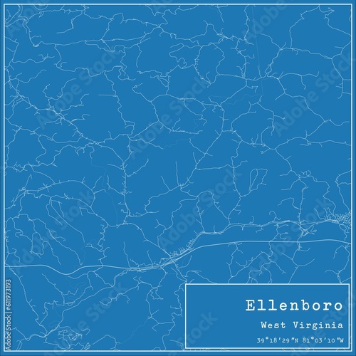 Blueprint US city map of Ellenboro, West Virginia.