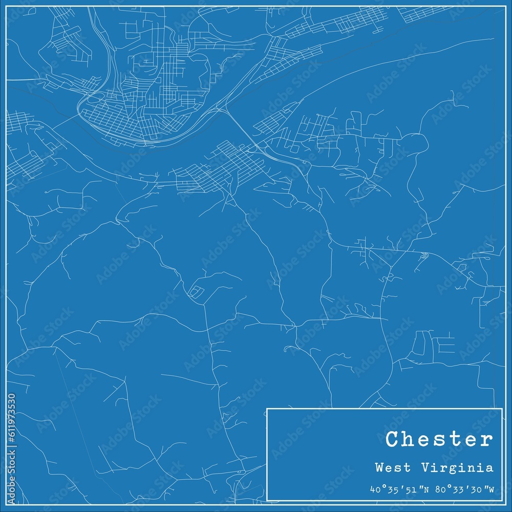 Blueprint US city map of Chester, West Virginia. Blueprint US city map of Chester, West Virginia.
