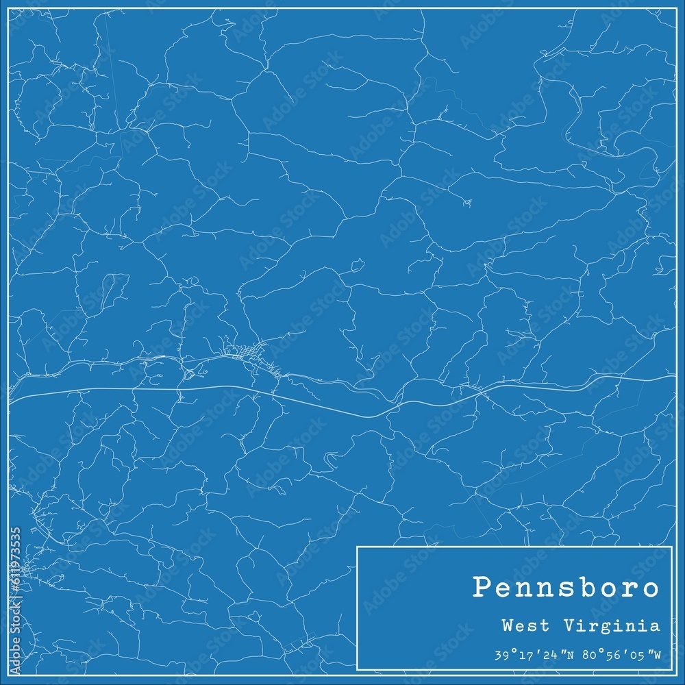 Blueprint US city map of Pennsboro, West Virginia.