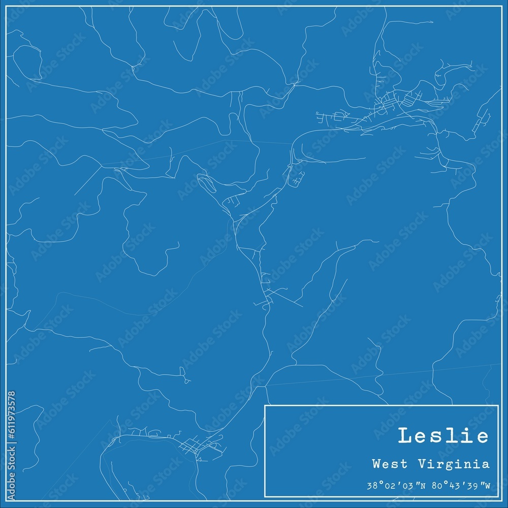 Obraz premium Blueprint US city map of Leslie, West Virginia.