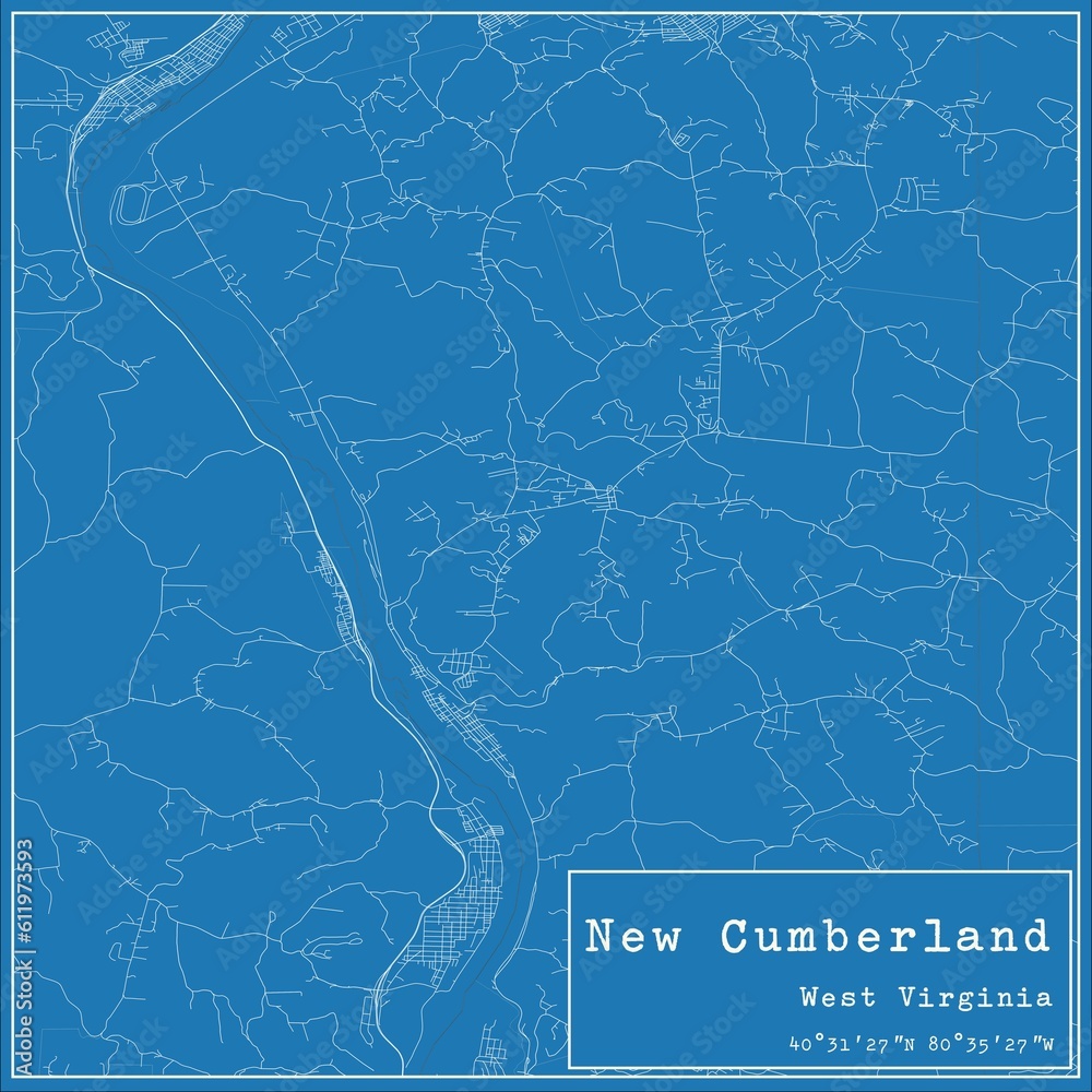 Blueprint US city map of New Cumberland, West Virginia.