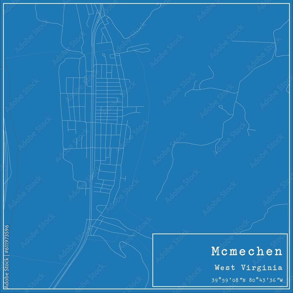 Blueprint US city map of Mcmechen, West Virginia.
