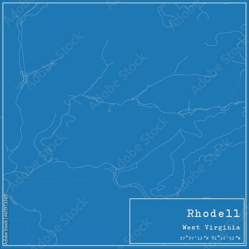 Blueprint US city map of Rhodell, West Virginia.