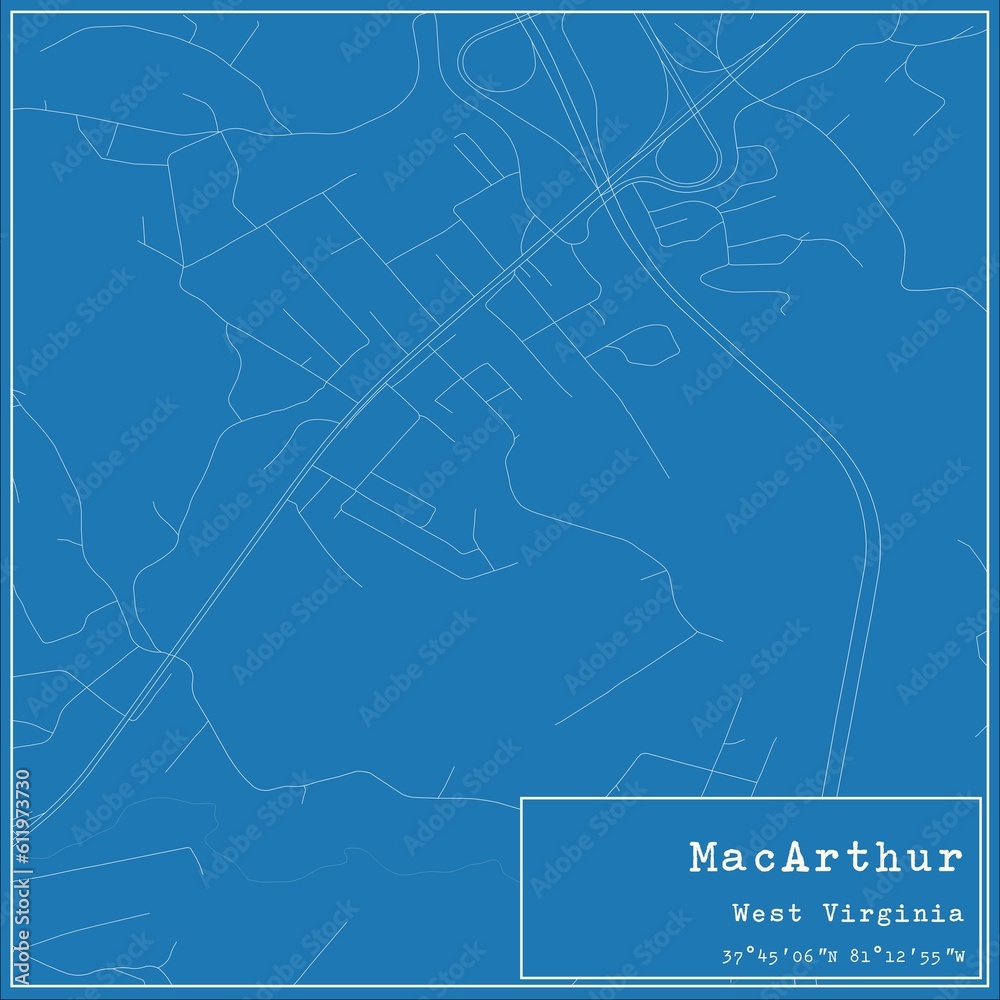 Blueprint US city map of MacArthur, West Virginia.
