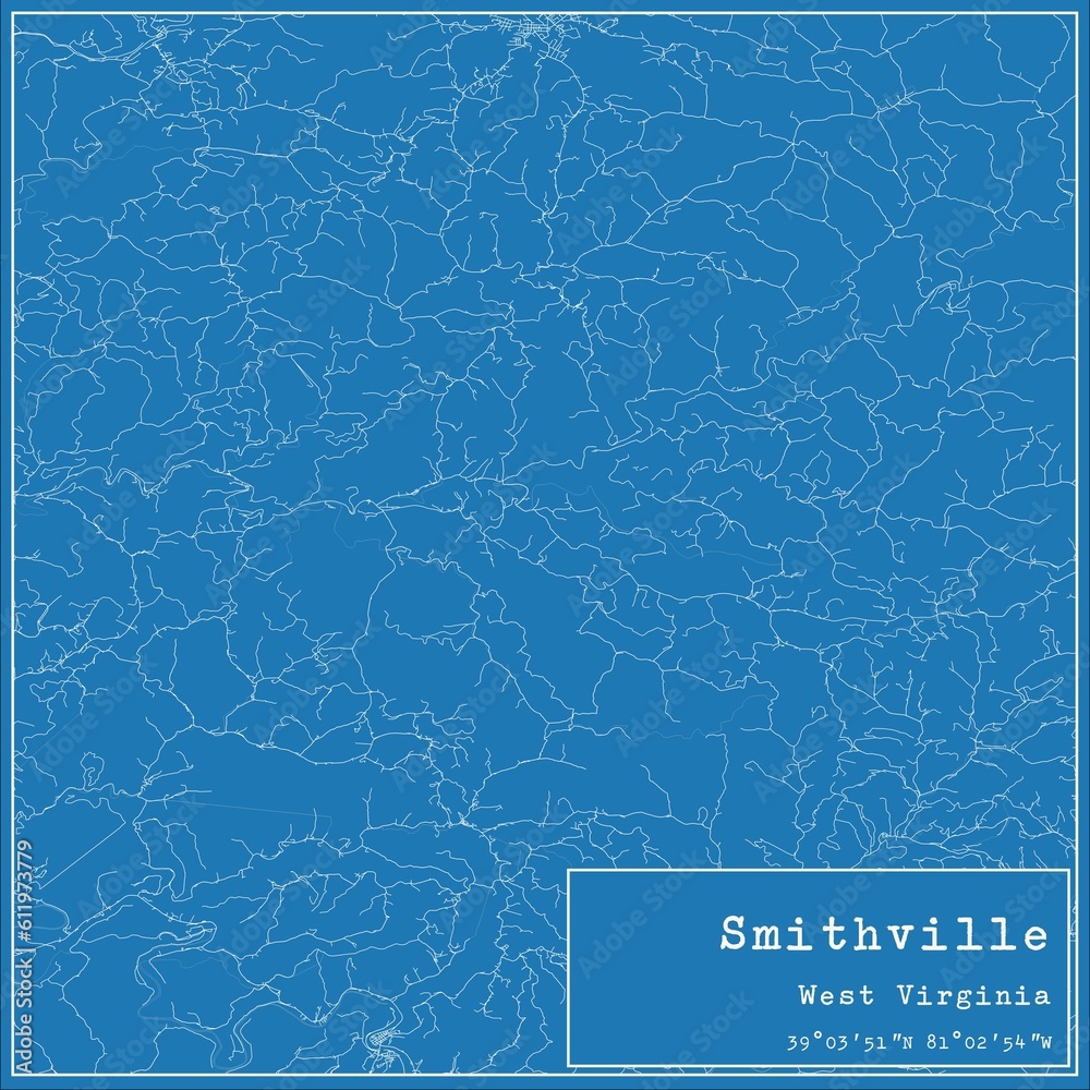 Blueprint US city map of Smithville, West Virginia.