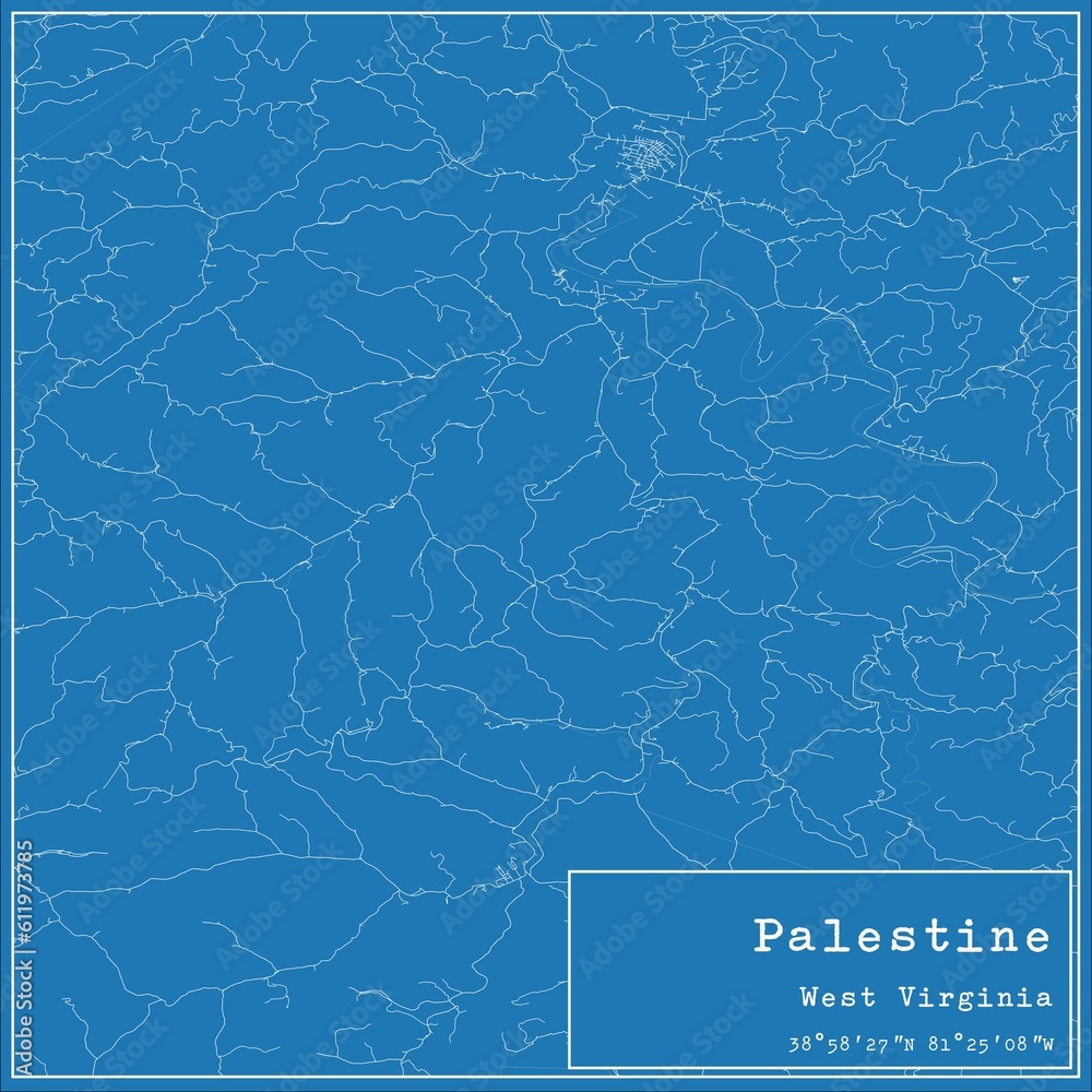 Blueprint US city map of Palestine, West Virginia.