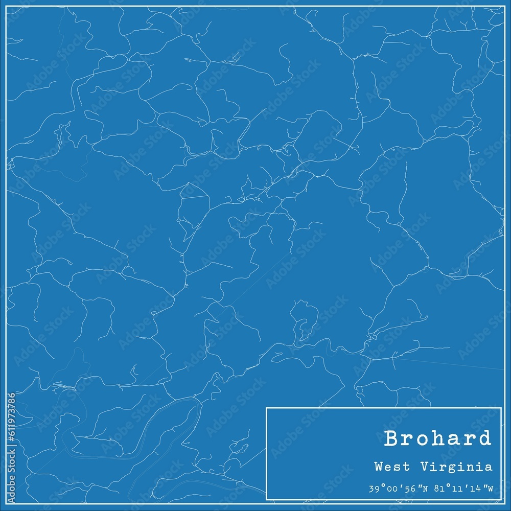 Blueprint US city map of Brohard, West Virginia.