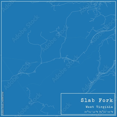 Blueprint US city map of Slab Fork, West Virginia.