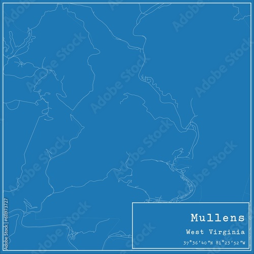 Blueprint US city map of Mullens  West Virginia.
