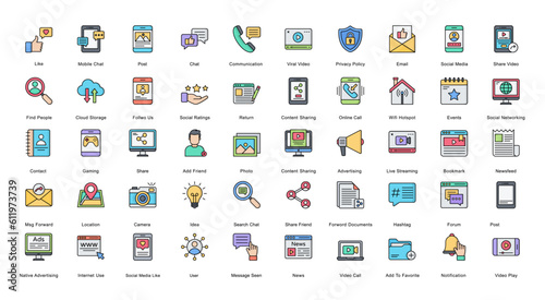 Social Media Color Iconset Internet Network Filled Color Icon Bundle