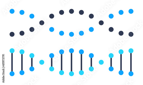 Set of DNA vector icons on abstract style. Genetic chromosome. Human gene code. Spiral molecule.