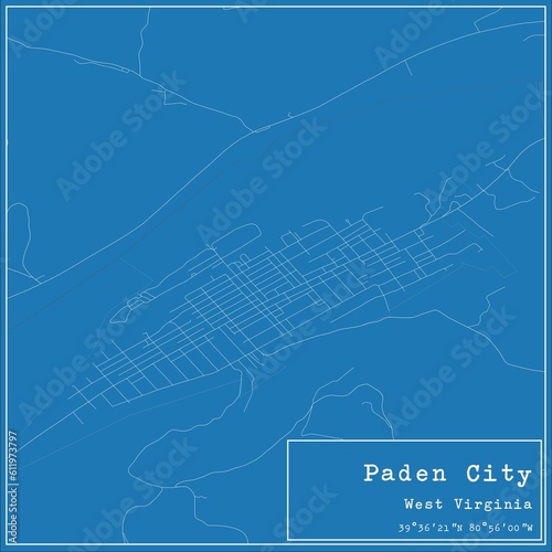 Blueprint US city map of Paden City, West Virginia. photo