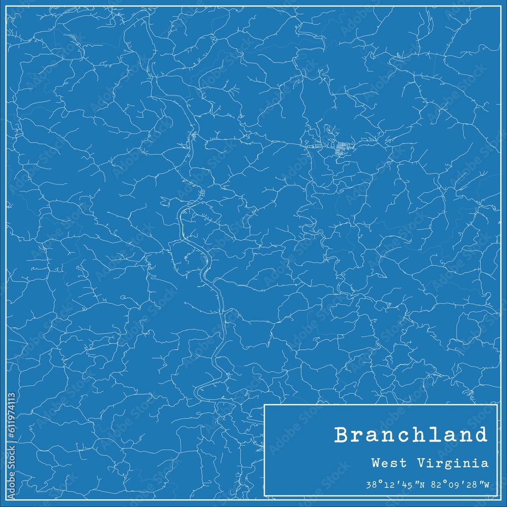 Blueprint US city map of Branchland, West Virginia. Blueprint US city map of Branchland, West Virginia.