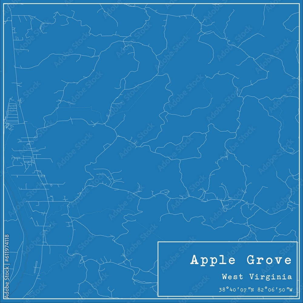 Blueprint US city map of Apple Grove, West Virginia.