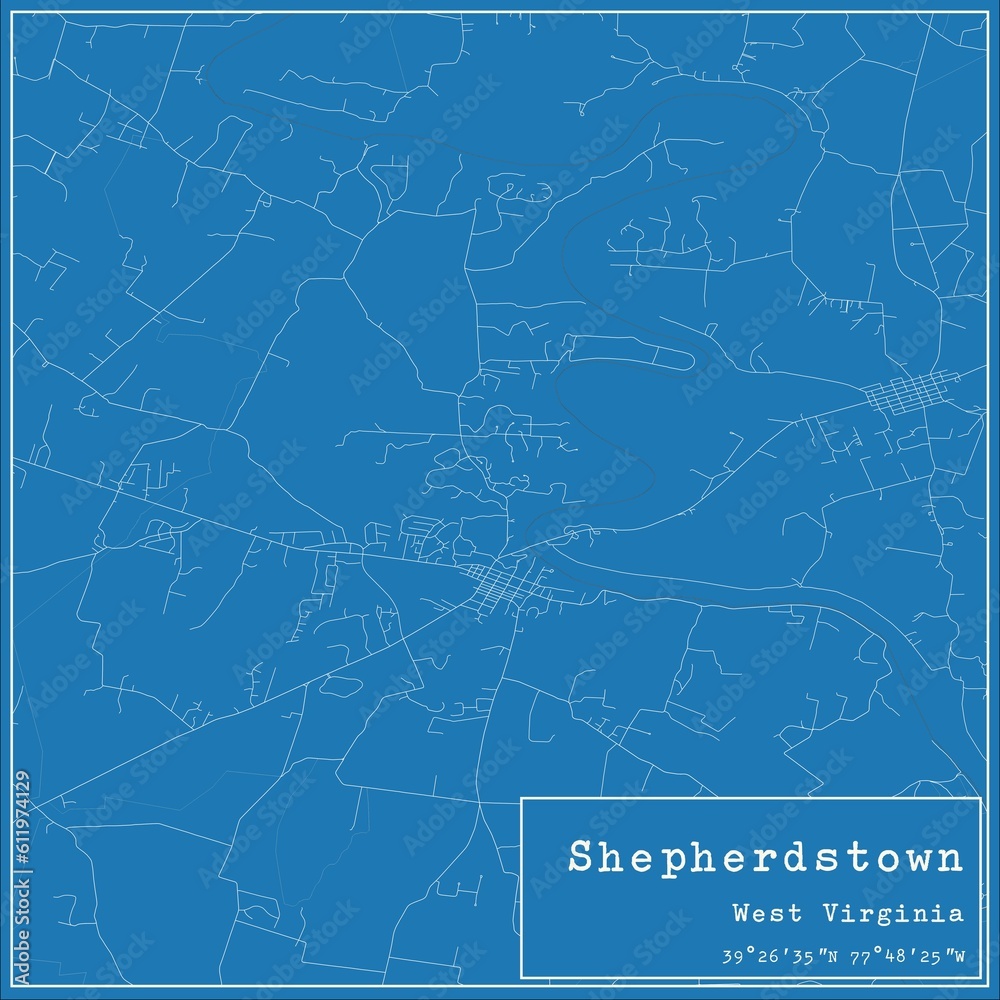 Blueprint US city map of Shepherdstown, West Virginia.