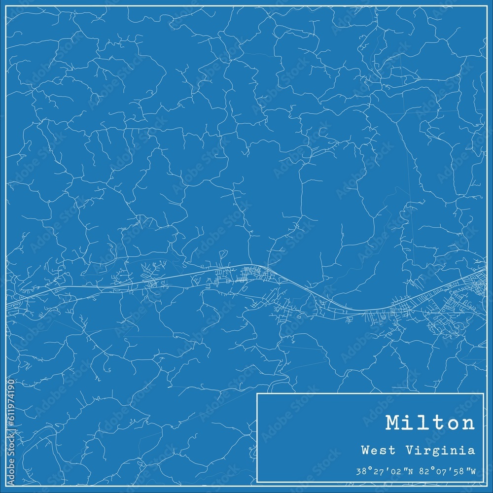 Blueprint US city map of Milton, West Virginia.