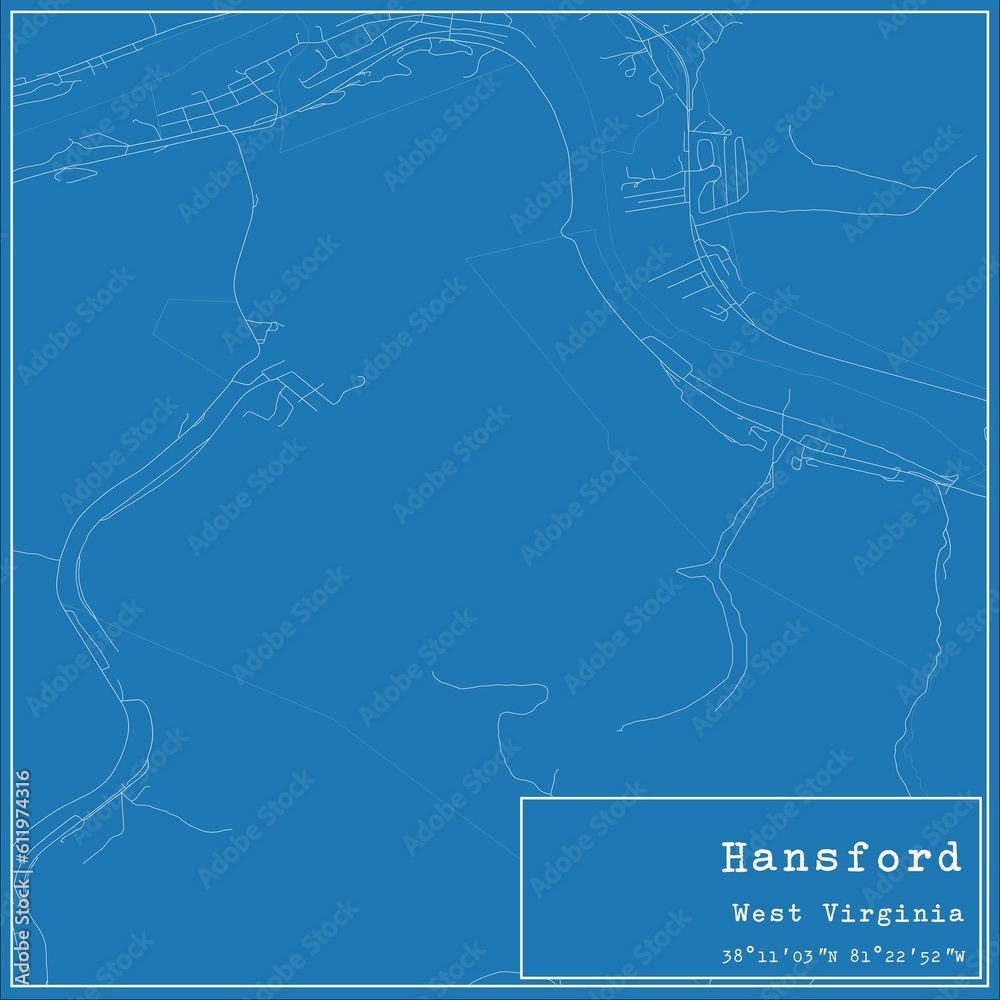 Blueprint US city map of Hansford, West Virginia.
